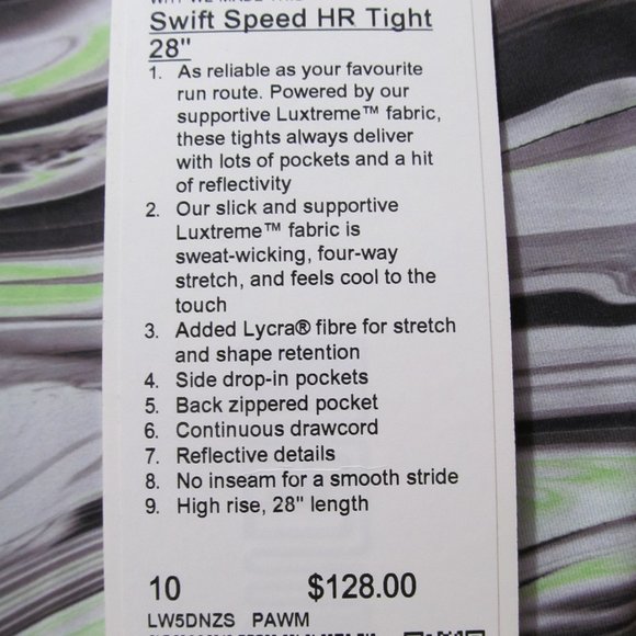 LULULEMON Swift Speed High Rise Tight 28" Paint Glide Warp Size 10 NWT - Picture 5 of 16